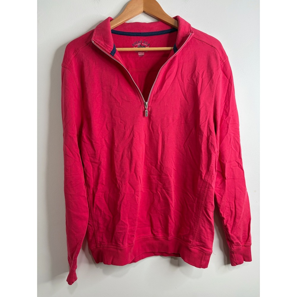 Ahead USA Mens Quarter Zip Pullover Red 100% Cotton Sz M Golf Preppy Athleisure